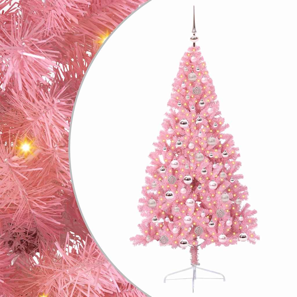 Albero di Natale artificiale con luci integrate Rosa 180 cm PVC
