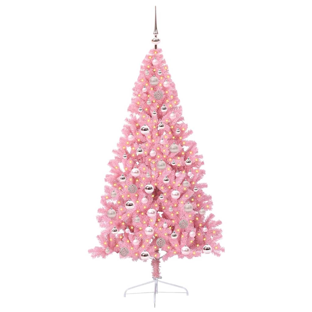 Albero di Natale artificiale con luci integrate Rosa 180 cm PVC