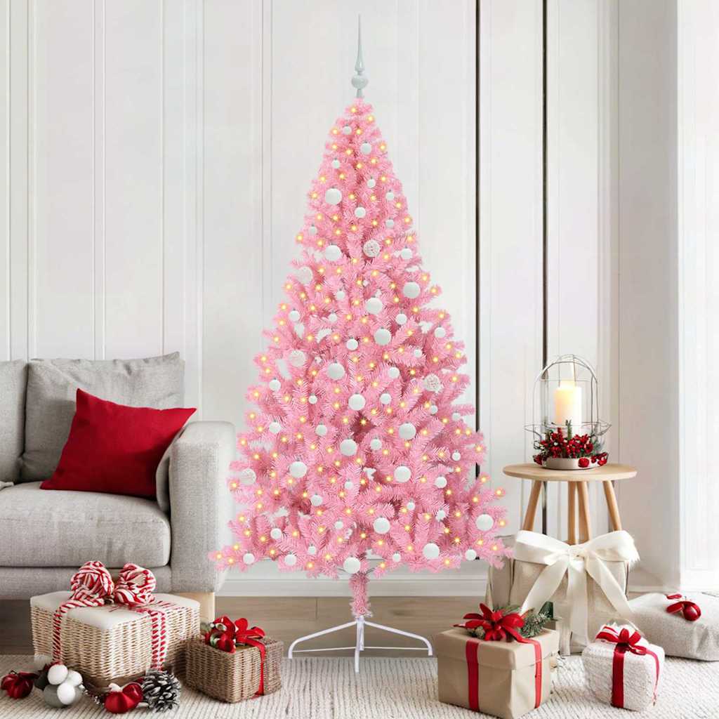 Albero di Natale artificiale con luci integrate Rosa 180 cm PVC