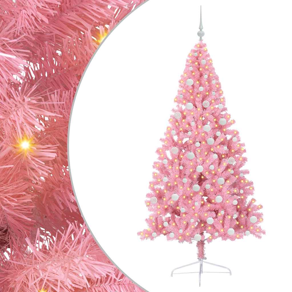 Albero di Natale artificiale con luci integrate Rosa 180 cm PVC