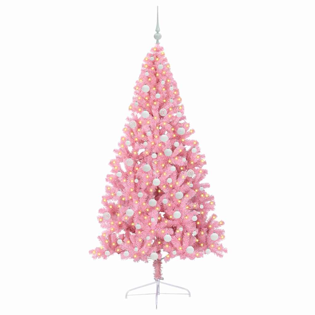 Albero di Natale artificiale con luci integrate Rosa 180 cm PVC