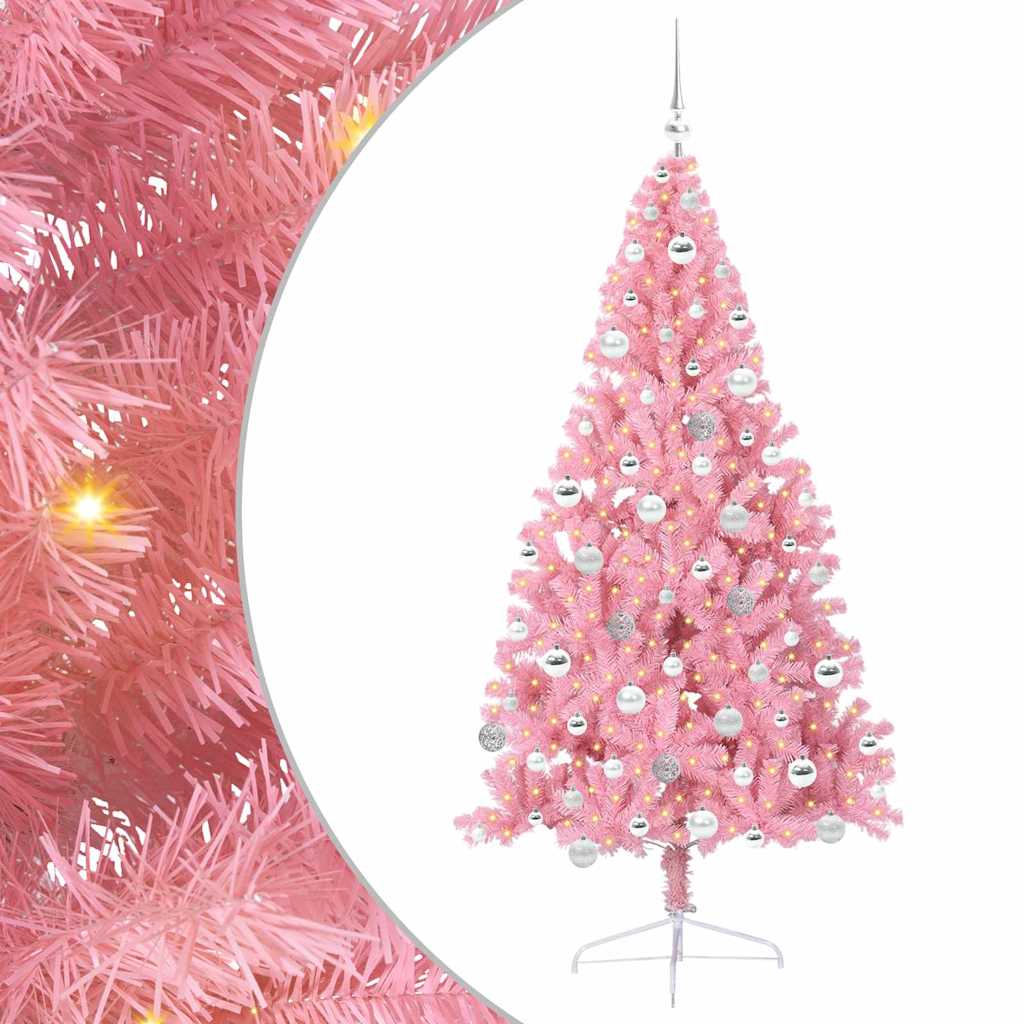 Albero di Natale artificiale con luci integrate Rosa 180 cm PVC