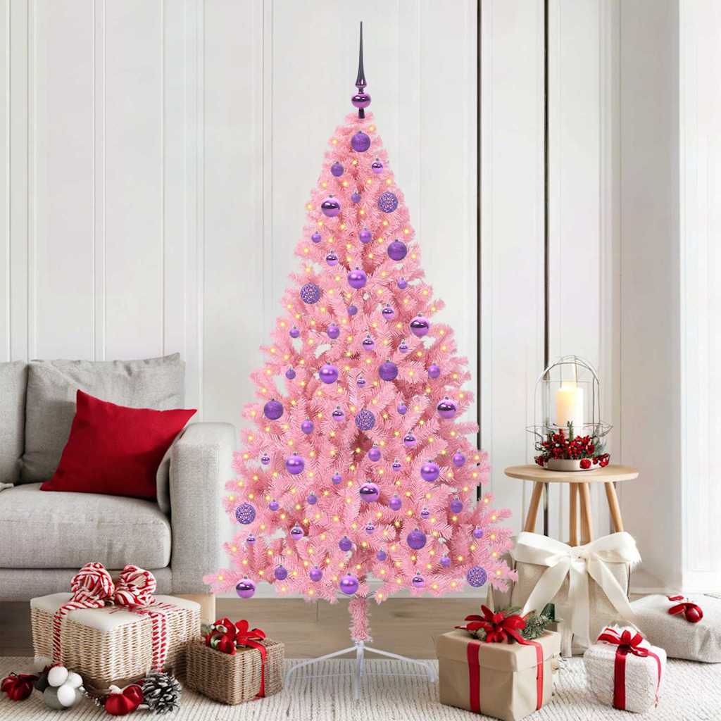 Albero di Natale artificiale con luci integrate Rosa 180 cm PVC