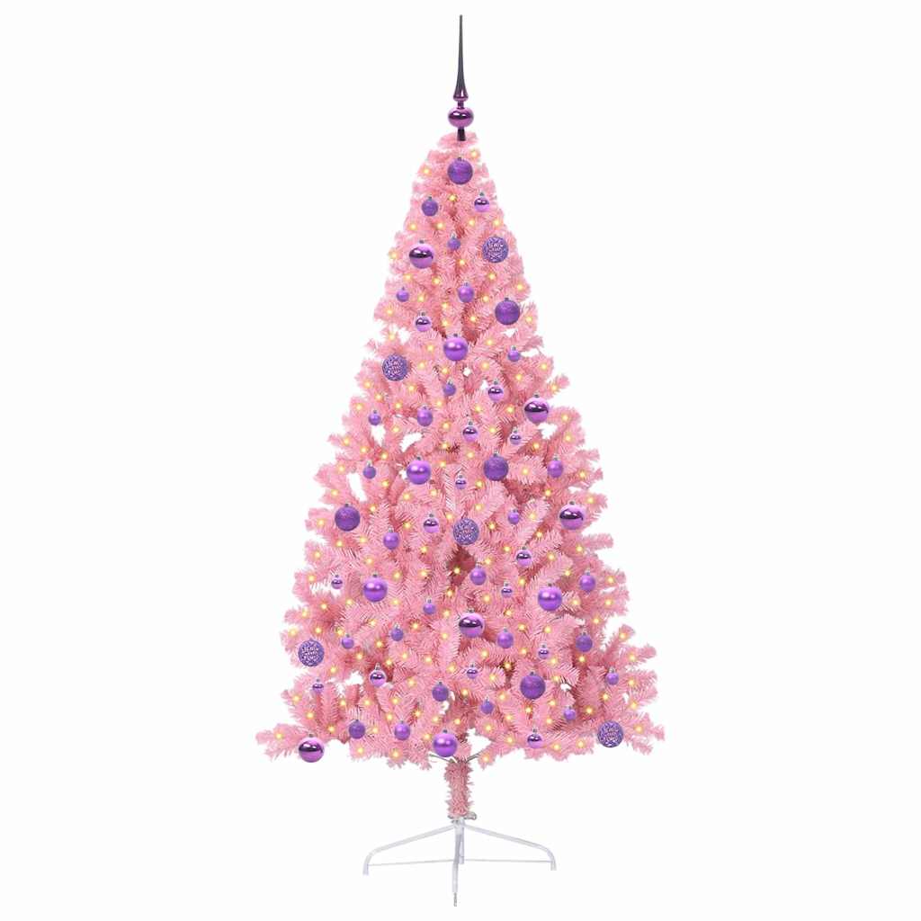 Albero di Natale artificiale con luci integrate Rosa 180 cm PVC
