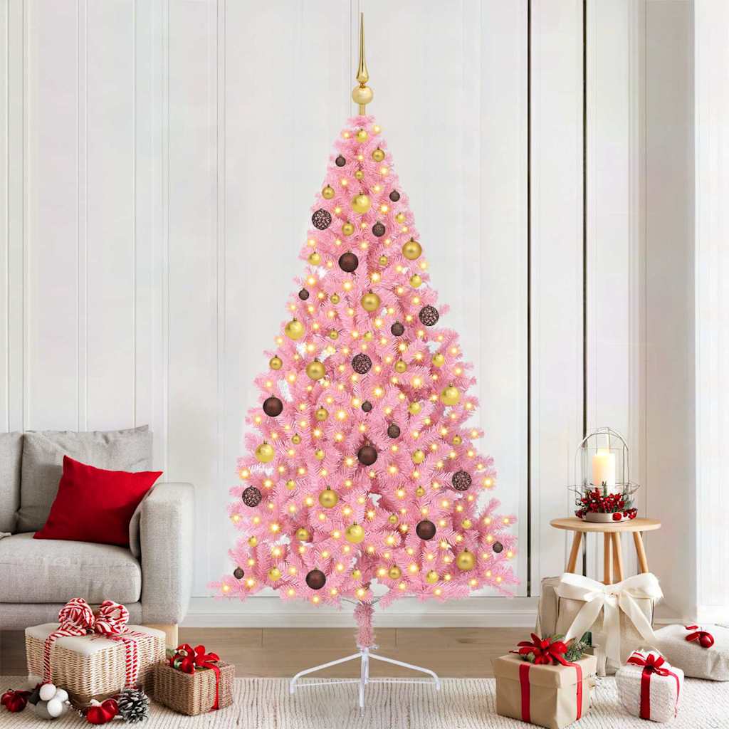 Albero di Natale artificiale con luci integrate Rosa 210 cm PVC