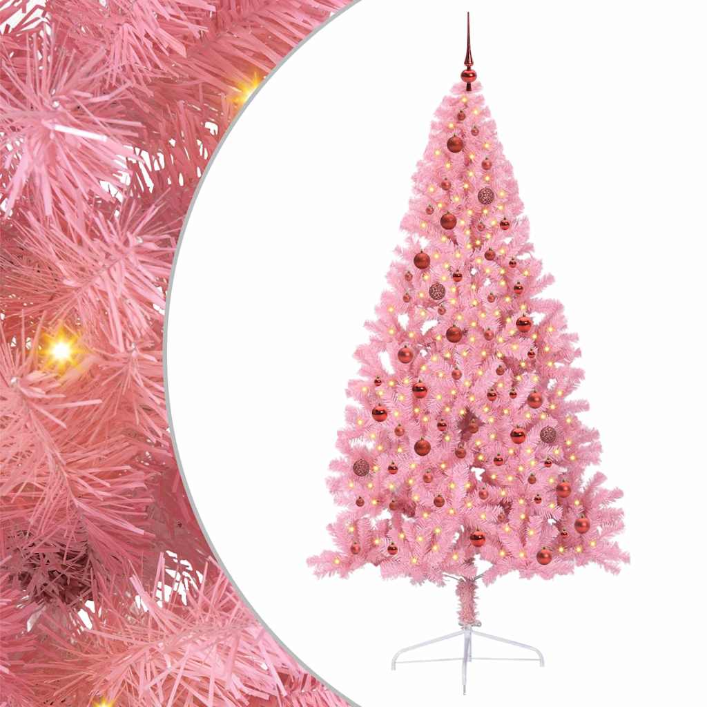 Albero di Natale artificiale con luci integrate Rosa 210 cm PVC