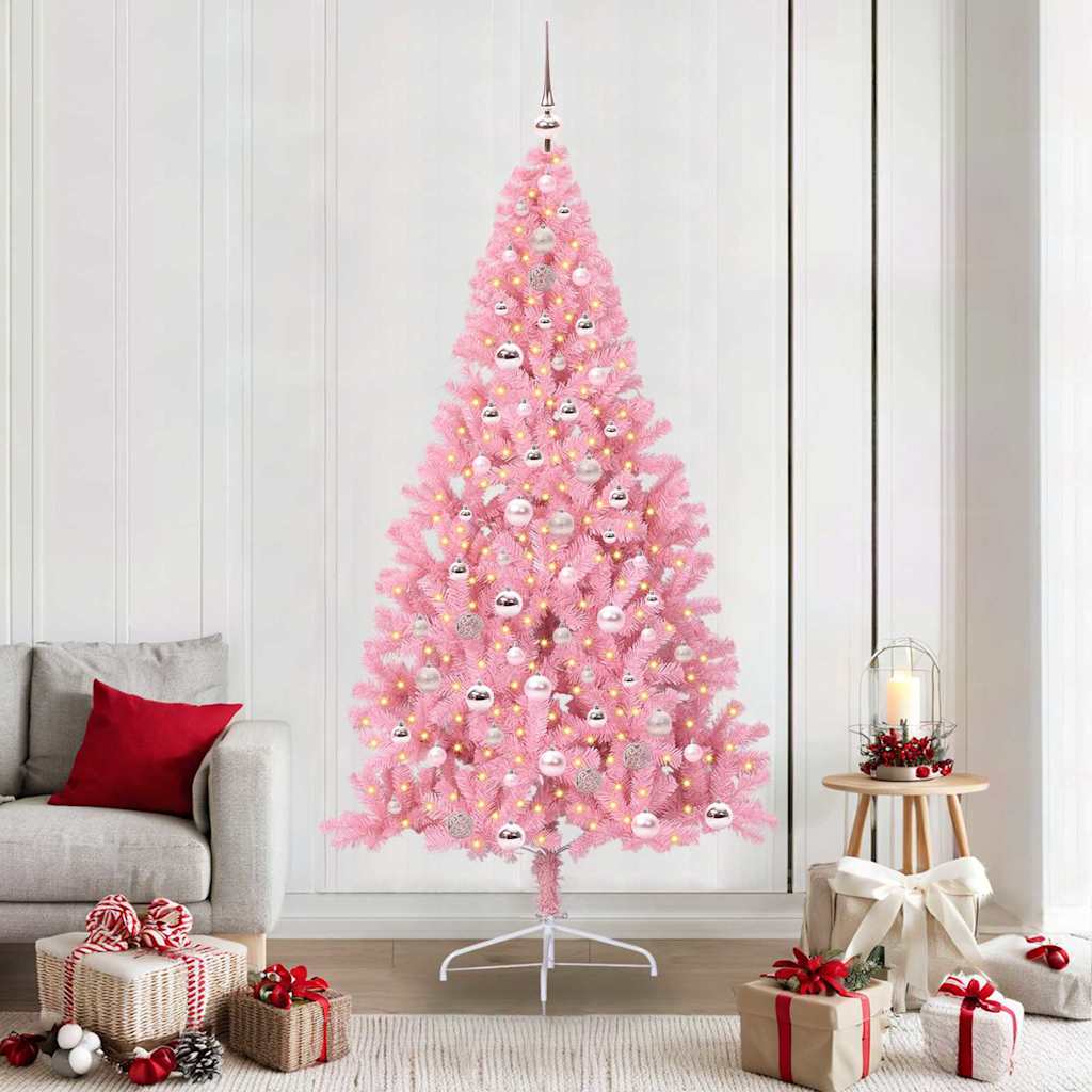 Albero di Natale artificiale con luci integrate Rosa 210 cm PVC