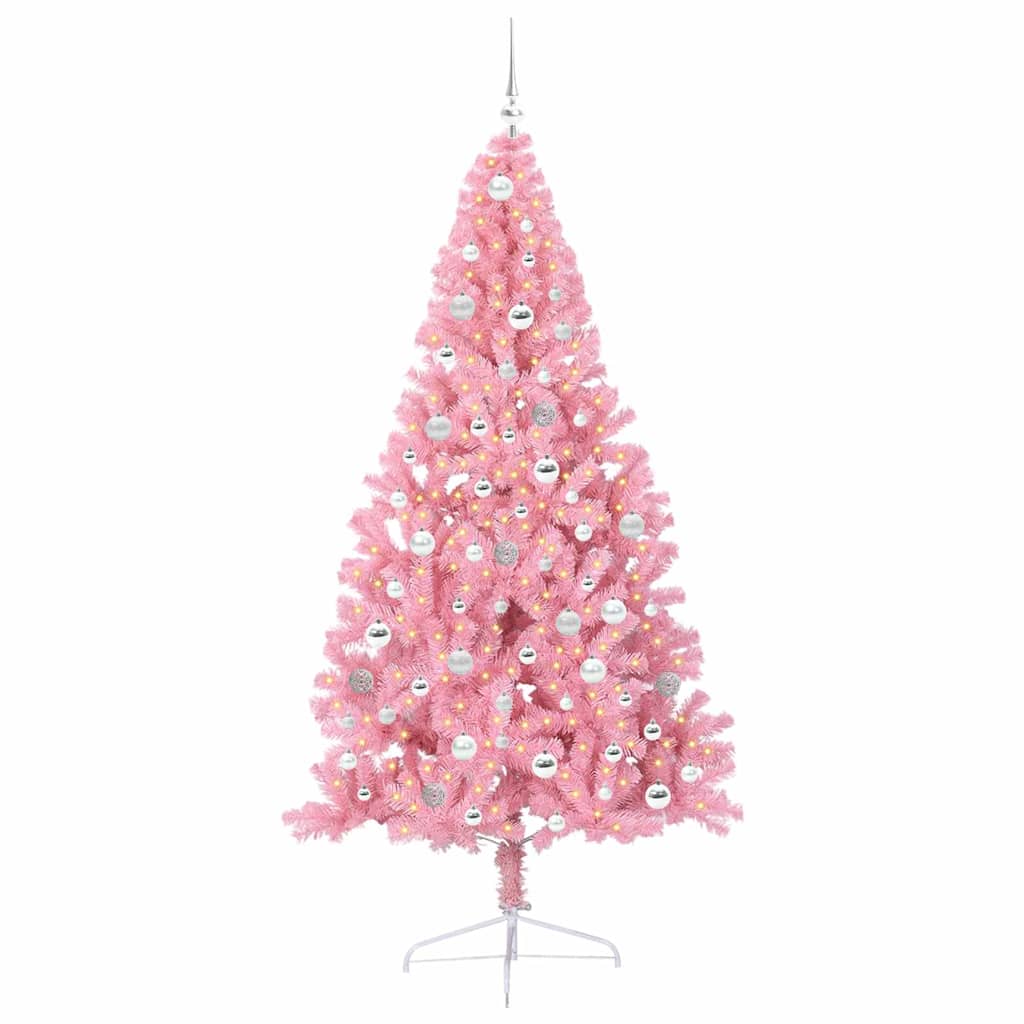 Albero di Natale artificiale con luci integrate Rosa 210 cm PVC