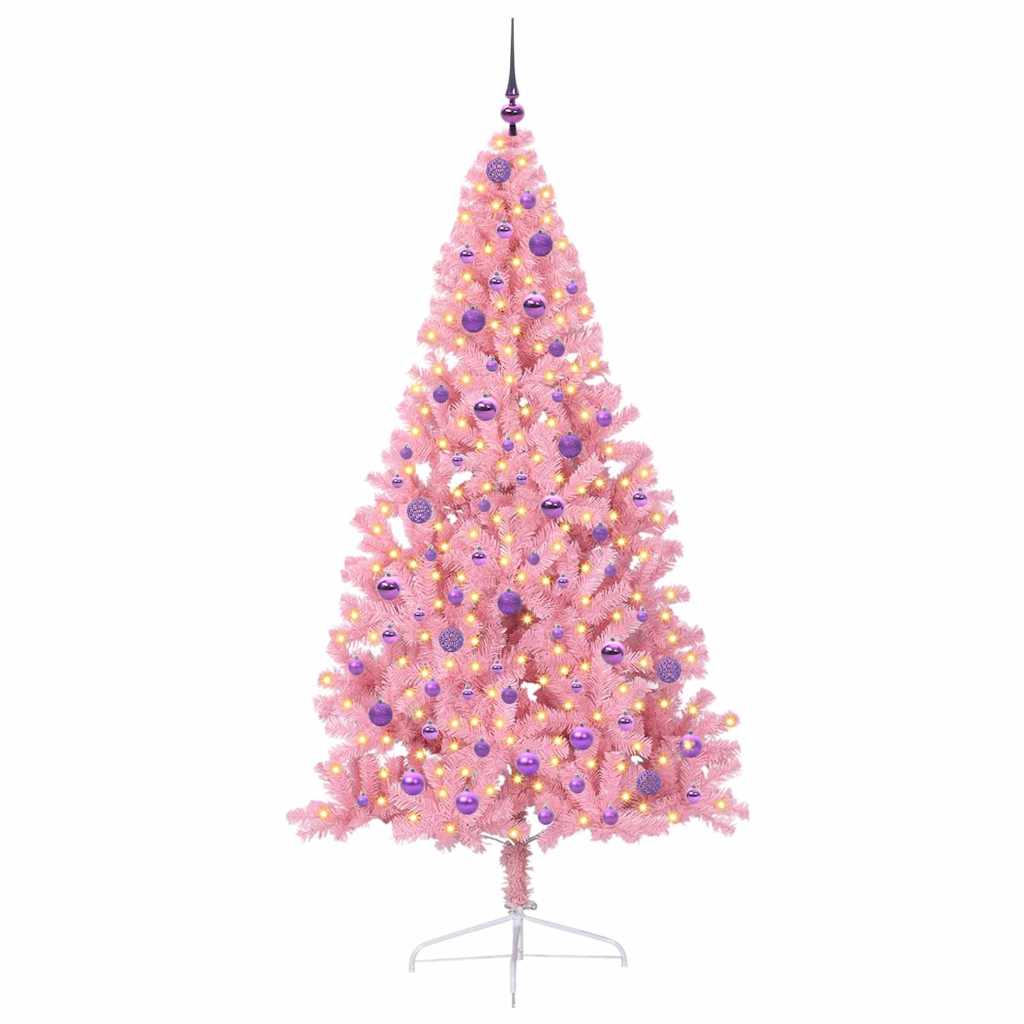 Albero di Natale artificiale con luci integrate Rosa 210 cm PVC