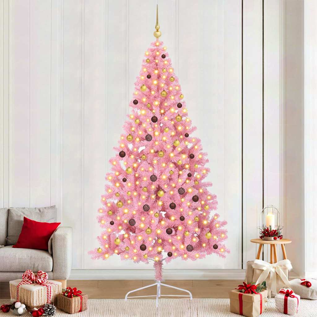 Albero di Natale artificiale con luci integrate Rosa 240 cm PVC