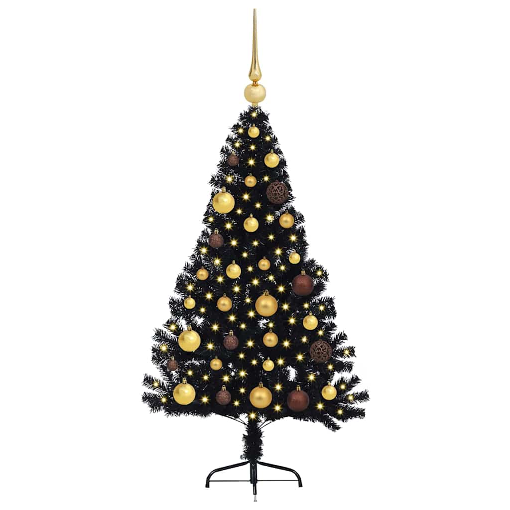 Albero di Natale artificiale con luci integrate Nero 120 cm PVC