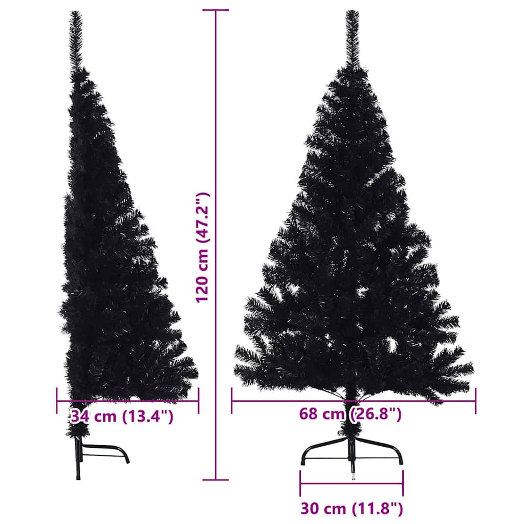 Albero di Natale artificiale con luci integrate Nero 120 cm PVC