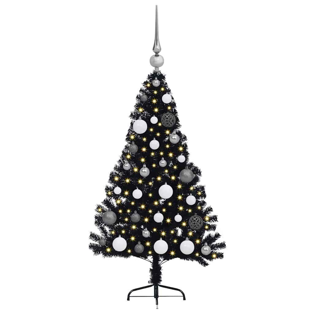 Albero di Natale artificiale con luci integrate Nero 120 cm PVC