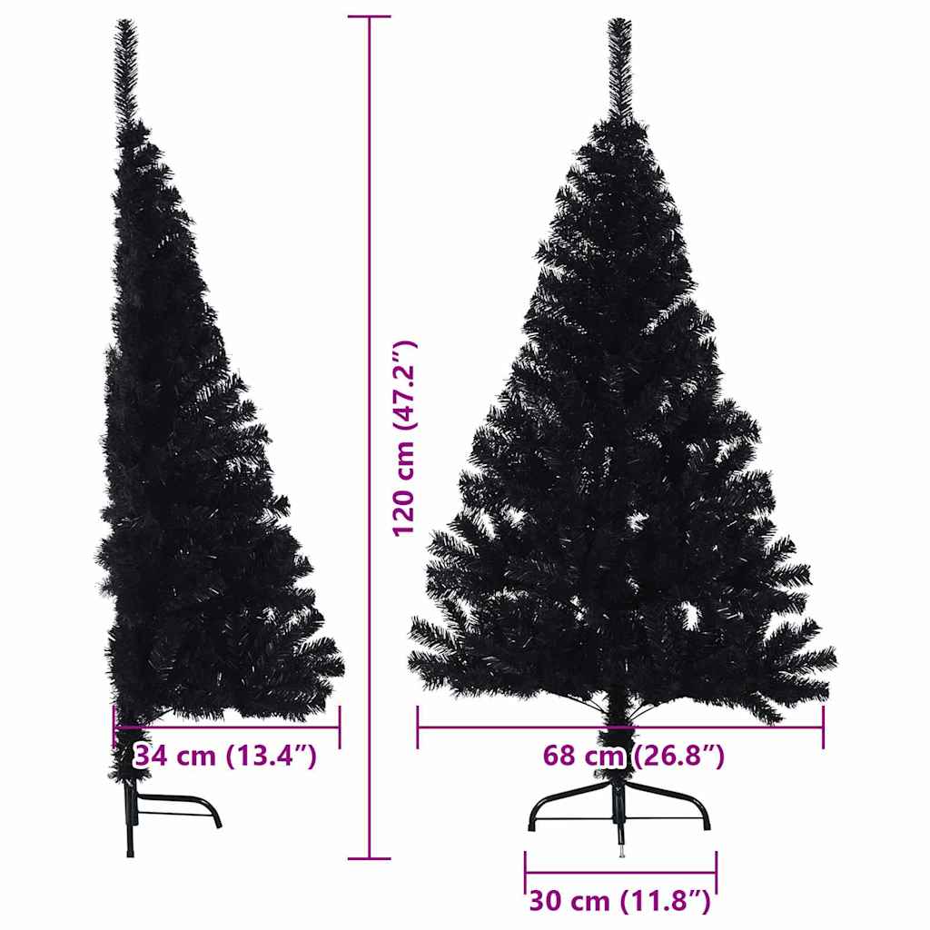 Albero di Natale artificiale con luci integrate Nero 120 cm PVC