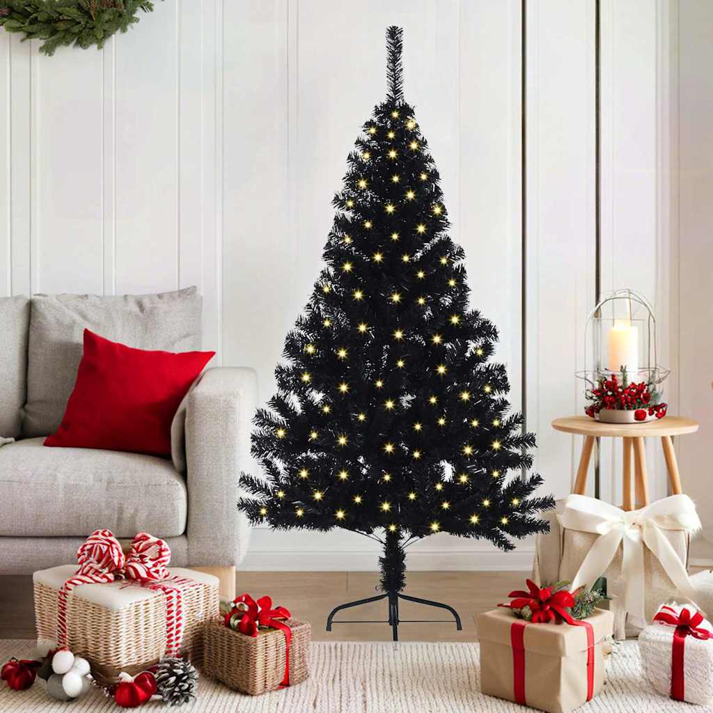 Albero di Natale artificiale con luci integrate Nero 150 cm PVC