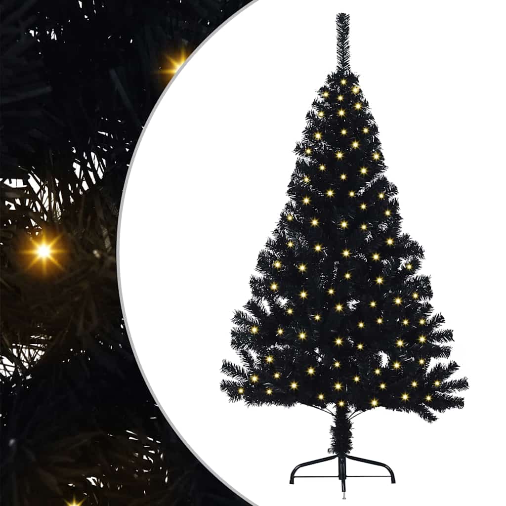 Albero di Natale artificiale con luci integrate Nero 150 cm PVC