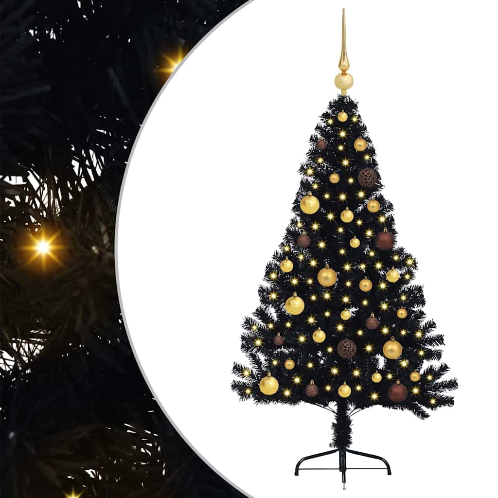 Albero di Natale artificiale con luci integrate Nero 150 cm PVC