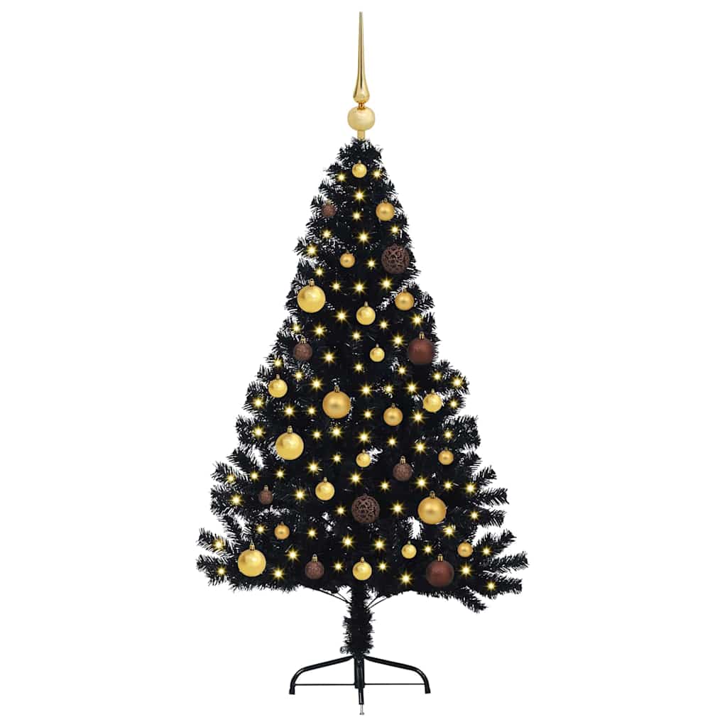 Albero di Natale artificiale con luci integrate Nero 150 cm PVC