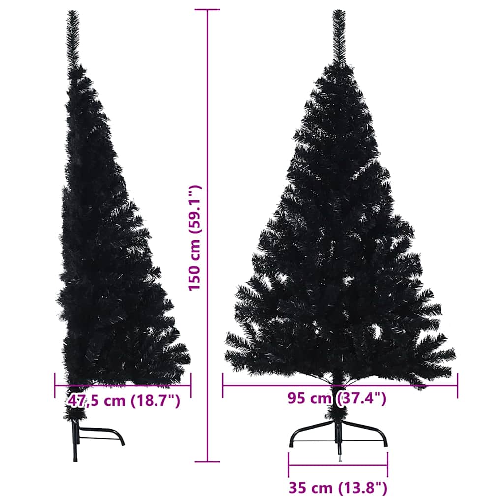 Albero di Natale artificiale con luci integrate Nero 150 cm PVC