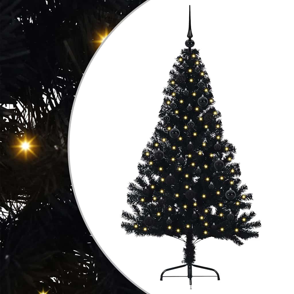 Albero di Natale artificiale con luci integrate Nero 150 cm PVC