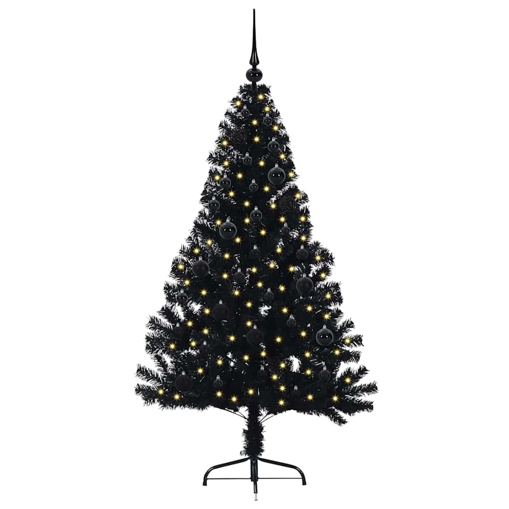 Albero di Natale artificiale con luci integrate Nero 150 cm PVC