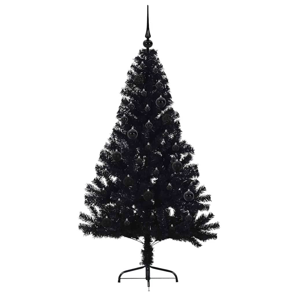 Albero di Natale artificiale con luci integrate Nero 150 cm PVC