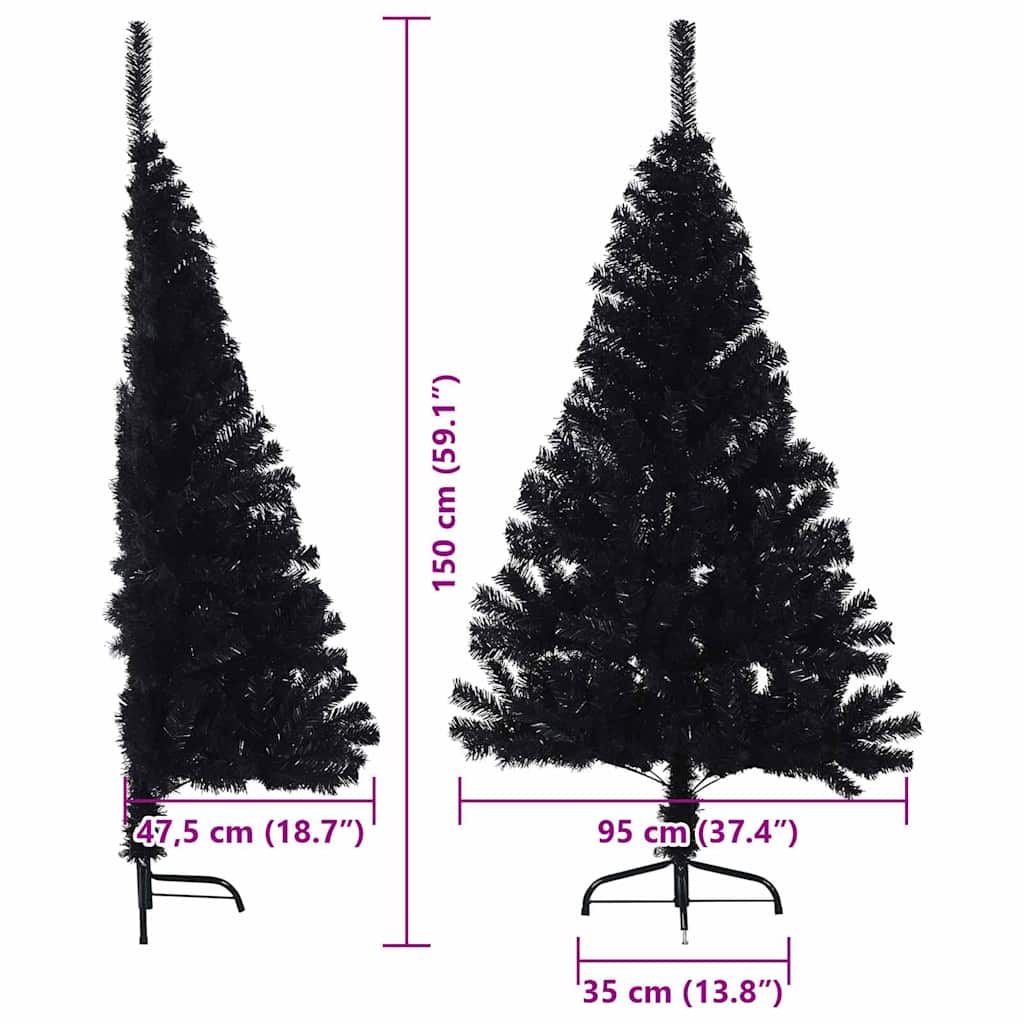 Albero di Natale artificiale con luci integrate Nero 150 cm PVC