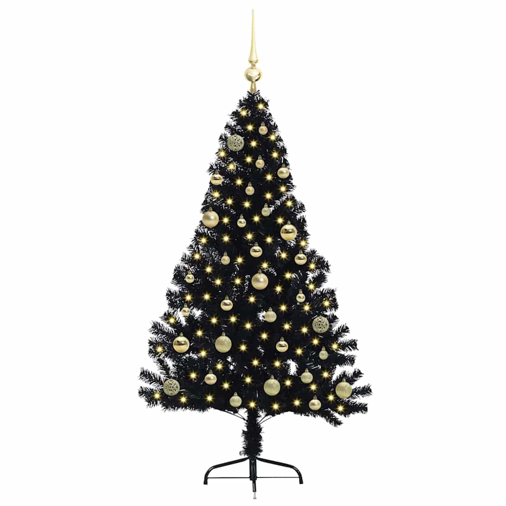 Albero di Natale artificiale con luci integrate Nero 150 cm PVC