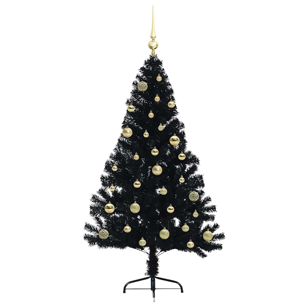Albero di Natale artificiale con luci integrate Nero 150 cm PVC