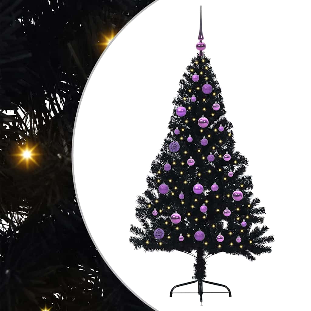 Albero di Natale artificiale con luci integrate Nero 150 cm PVC