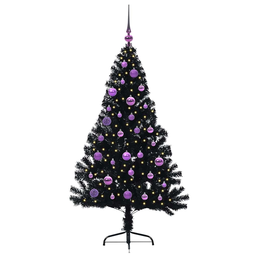 Albero di Natale artificiale con luci integrate Nero 150 cm PVC