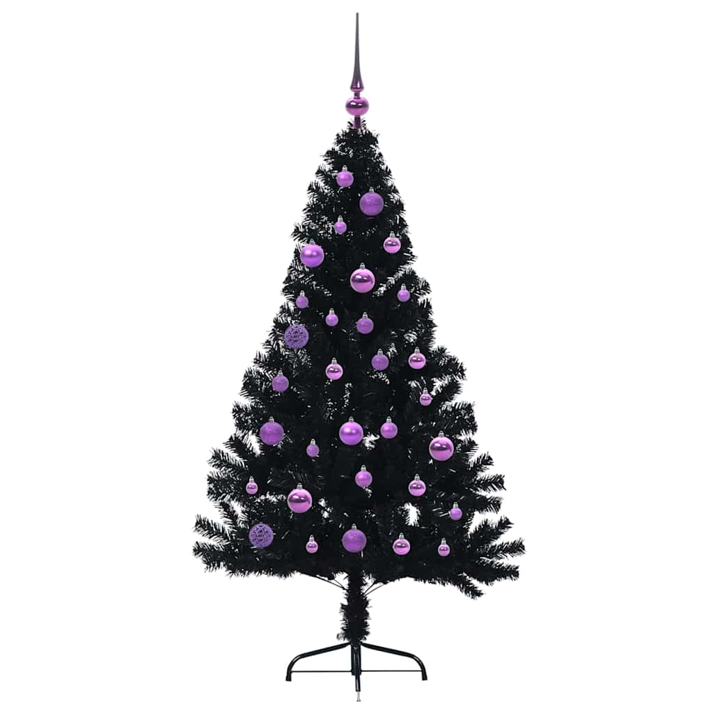 Albero di Natale artificiale con luci integrate Nero 150 cm PVC