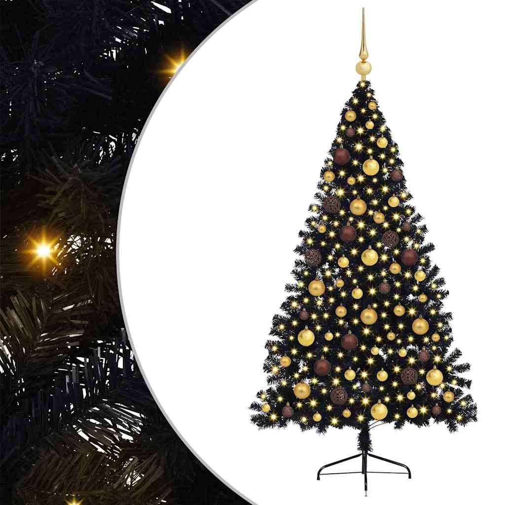 Albero di Natale artificiale con luci integrate Nero 180 cm PVC