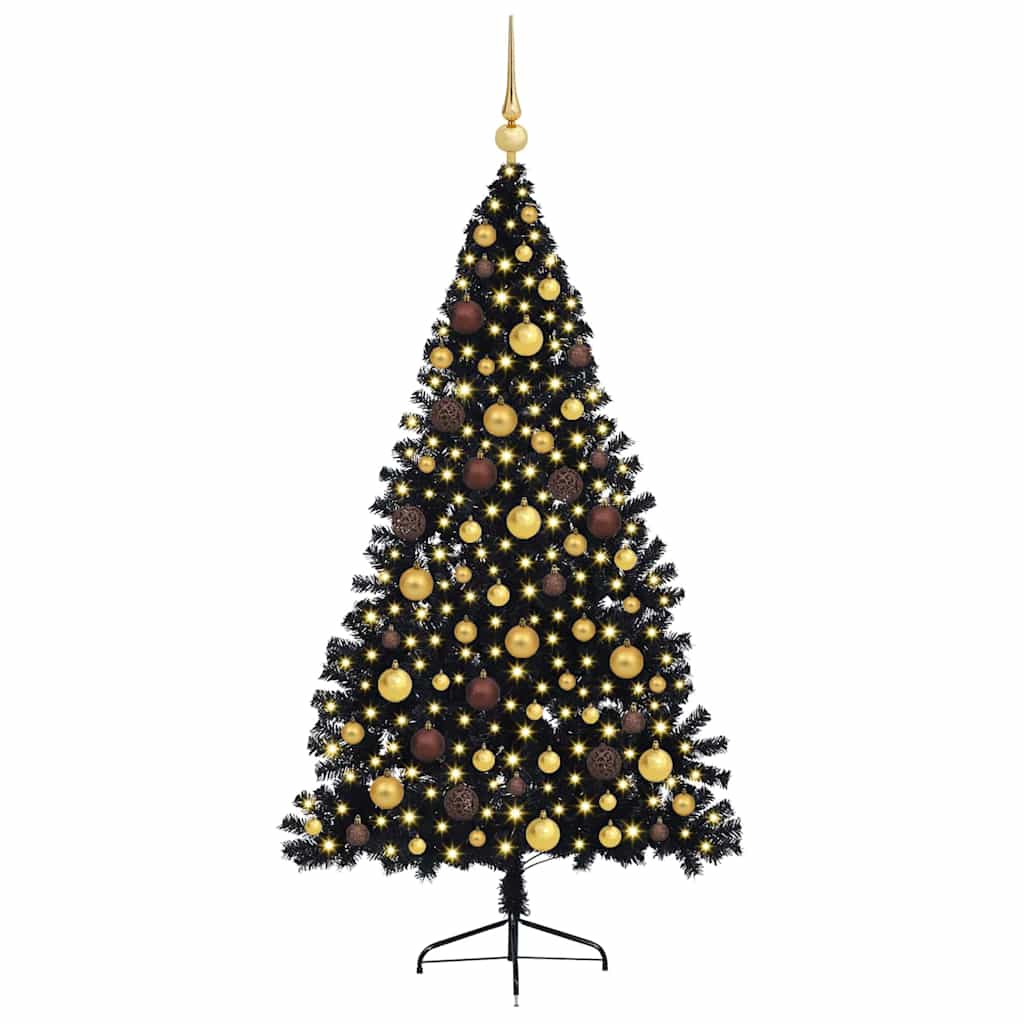 Albero di Natale artificiale con luci integrate Nero 180 cm PVC