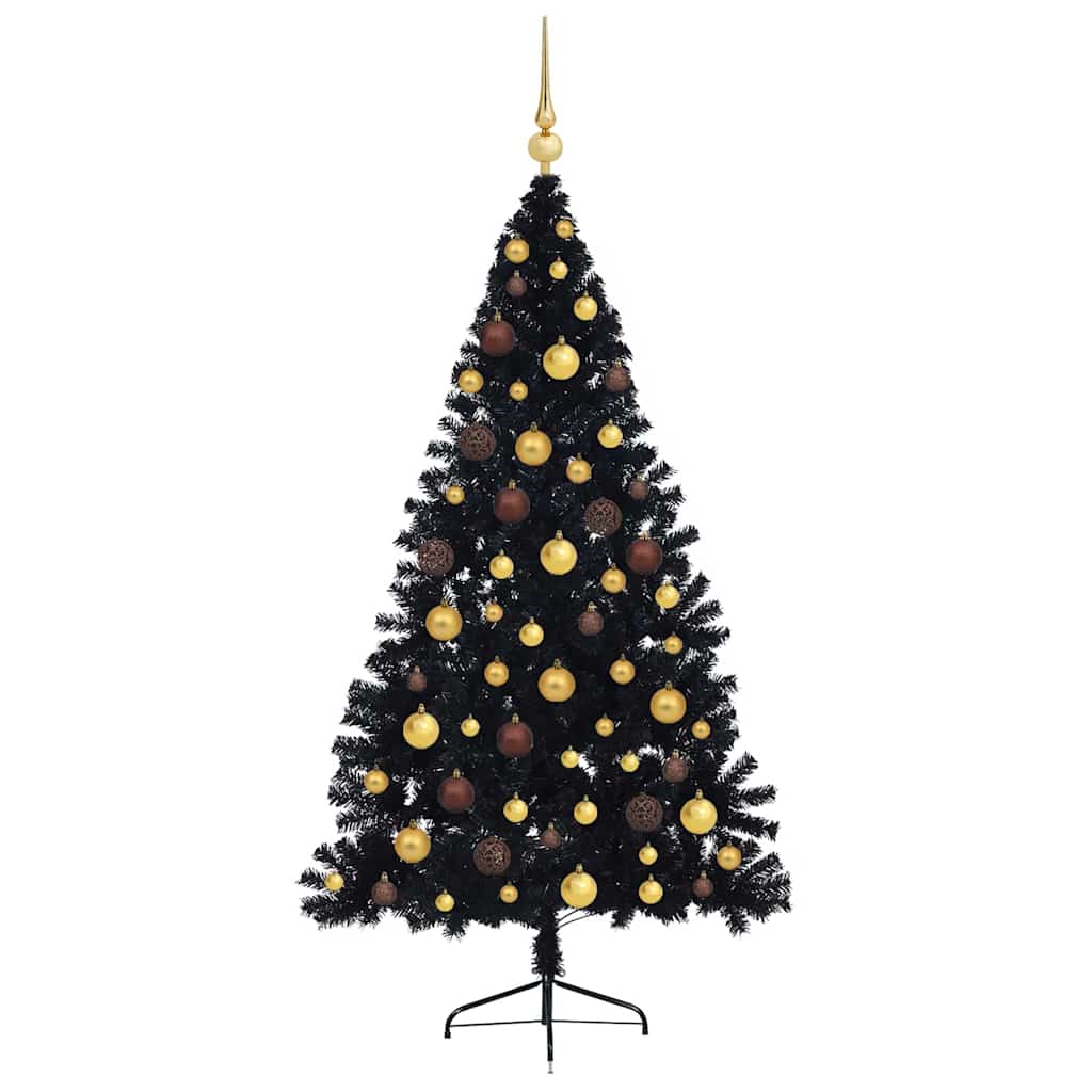 Albero di Natale artificiale con luci integrate Nero 180 cm PVC