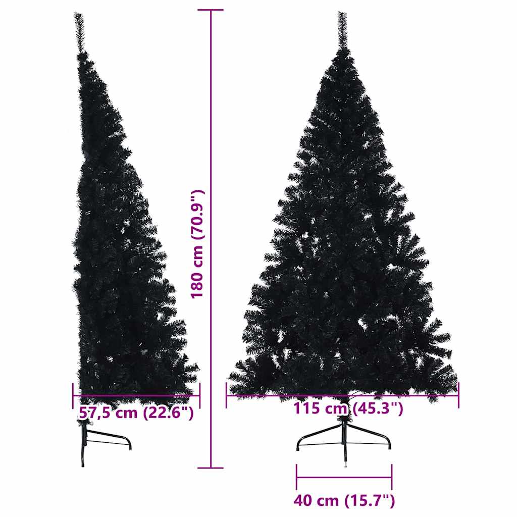 Albero di Natale artificiale con luci integrate Nero 180 cm PVC