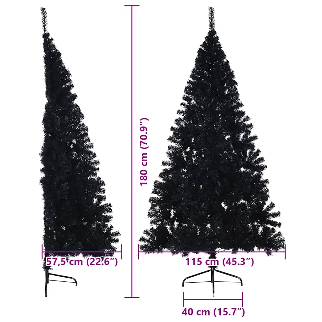 Albero di Natale artificiale con luci integrate Nero 180 cm PVC
