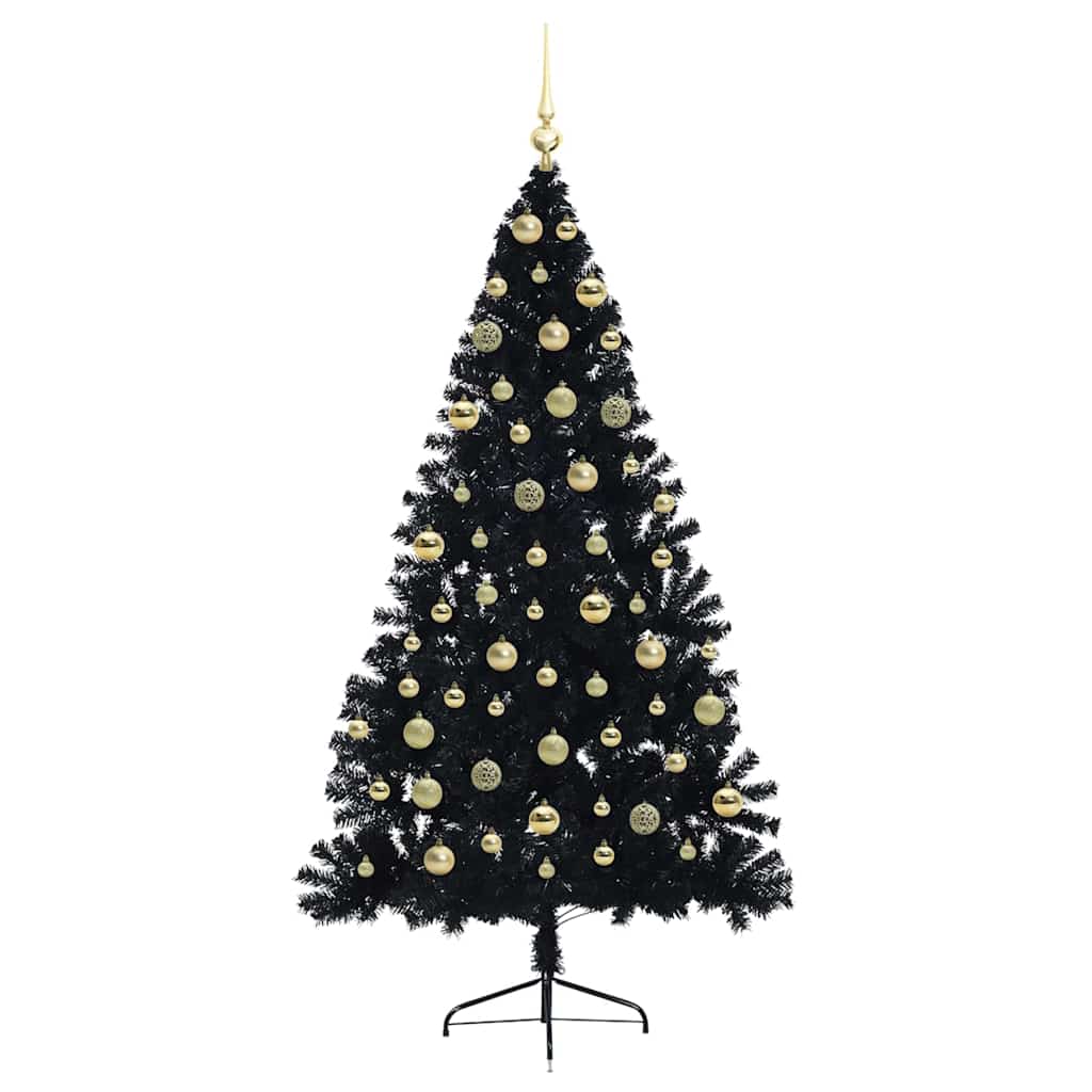 Albero di Natale artificiale con luci integrate Nero 180 cm PVC