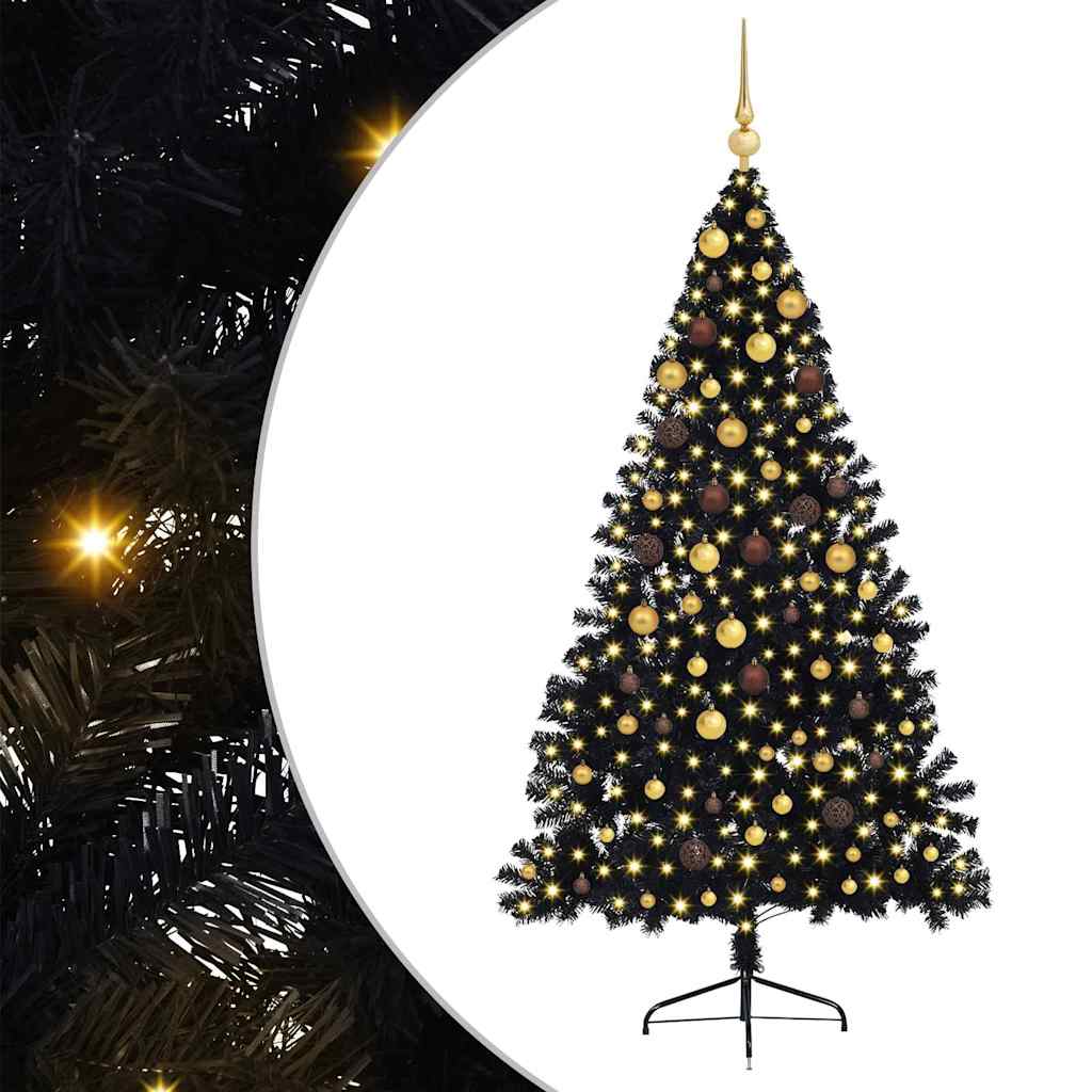 Albero di Natale artificiale con luci integrate Nero 210 cm PVC