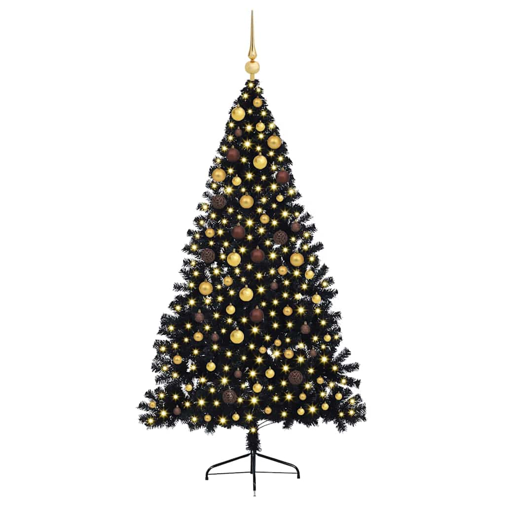 Albero di Natale artificiale con luci integrate Nero 210 cm PVC