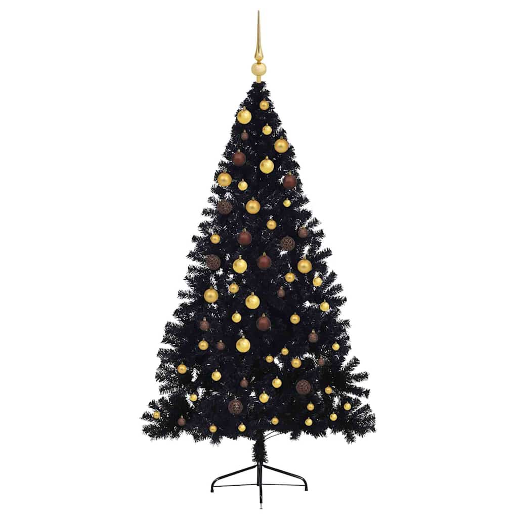 Albero di Natale artificiale con luci integrate Nero 210 cm PVC