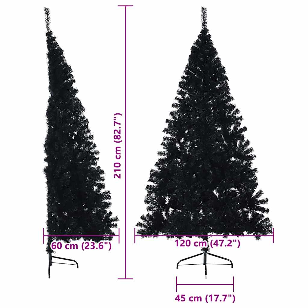 Albero di Natale artificiale con luci integrate Nero 210 cm PVC