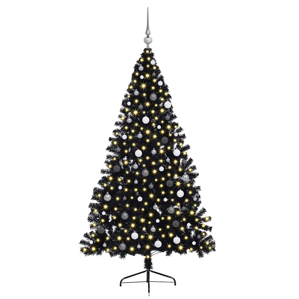Albero di Natale artificiale con luci integrate Nero 210 cm PVC