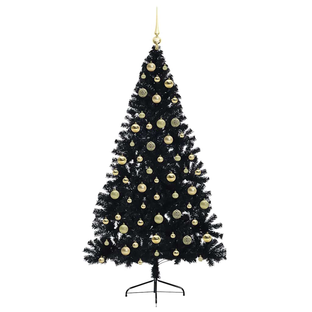 Albero di Natale artificiale con luci integrate Nero 210 cm PVC