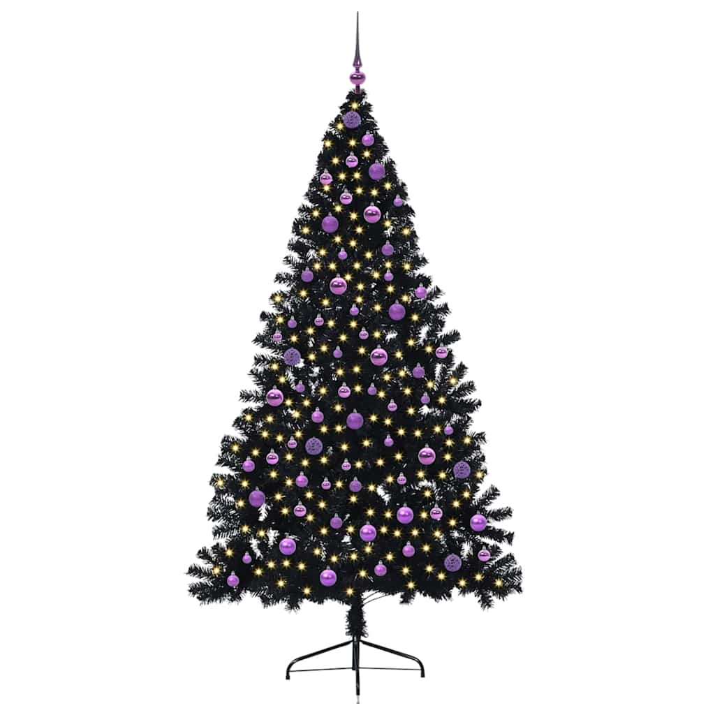Albero di Natale artificiale con luci integrate Nero 210 cm PVC