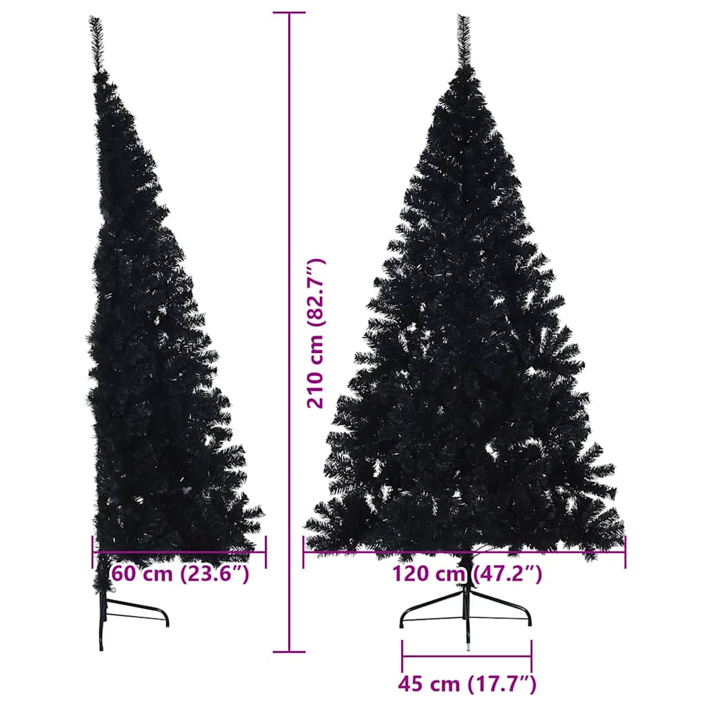 Albero di Natale artificiale con luci integrate Nero 210 cm PVC