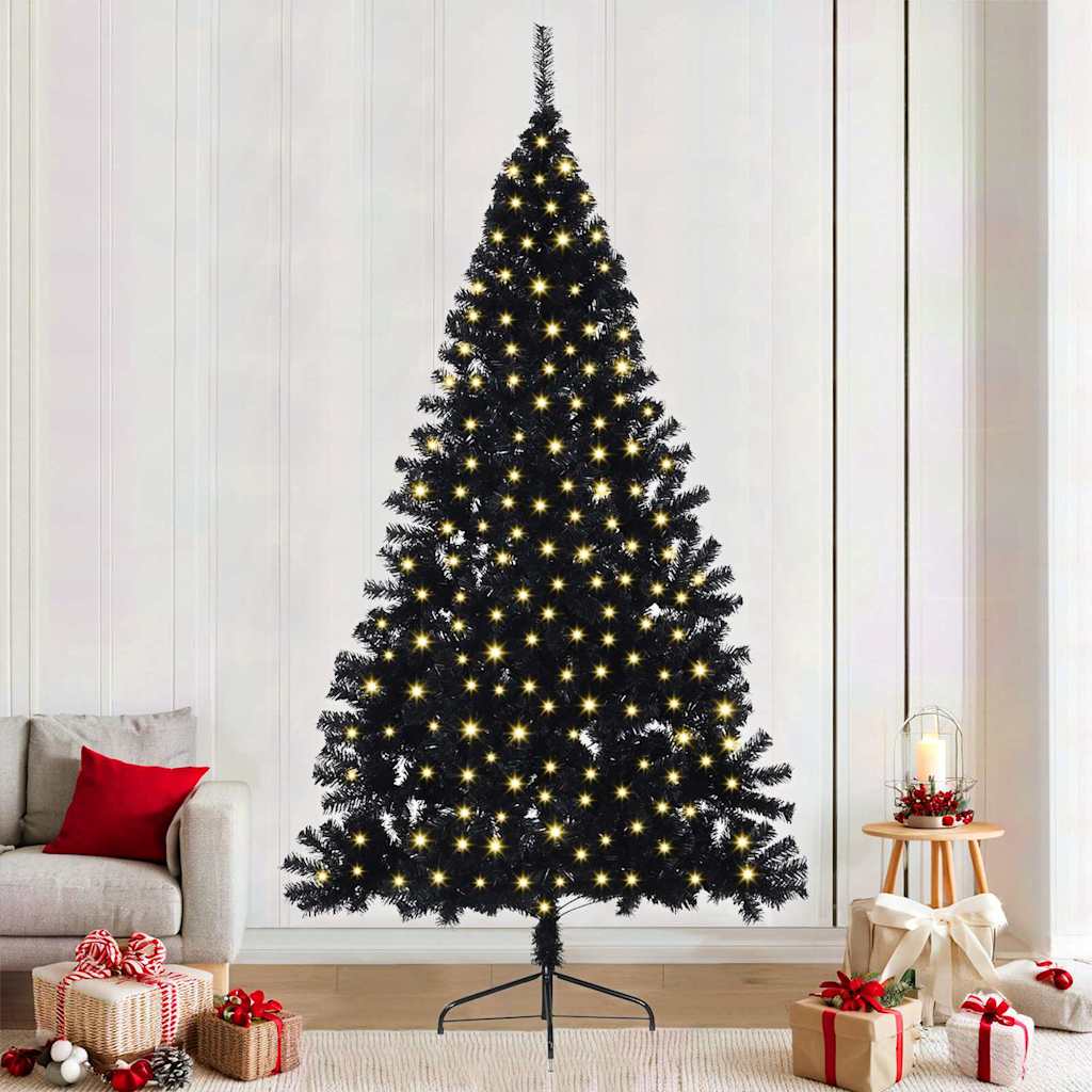 Albero di Natale artificiale con luci integrate Nero 240 cm PVC