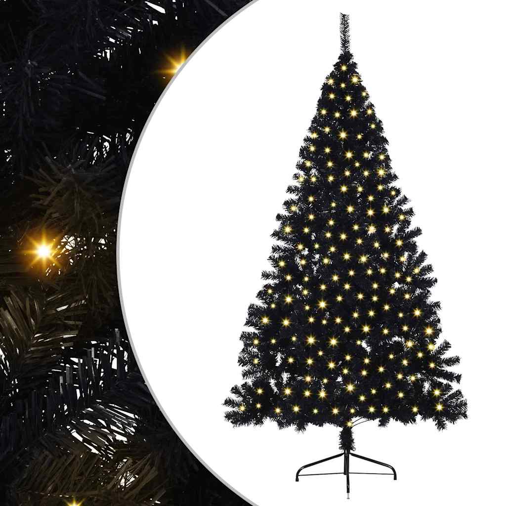 Albero di Natale artificiale con luci integrate Nero 240 cm PVC