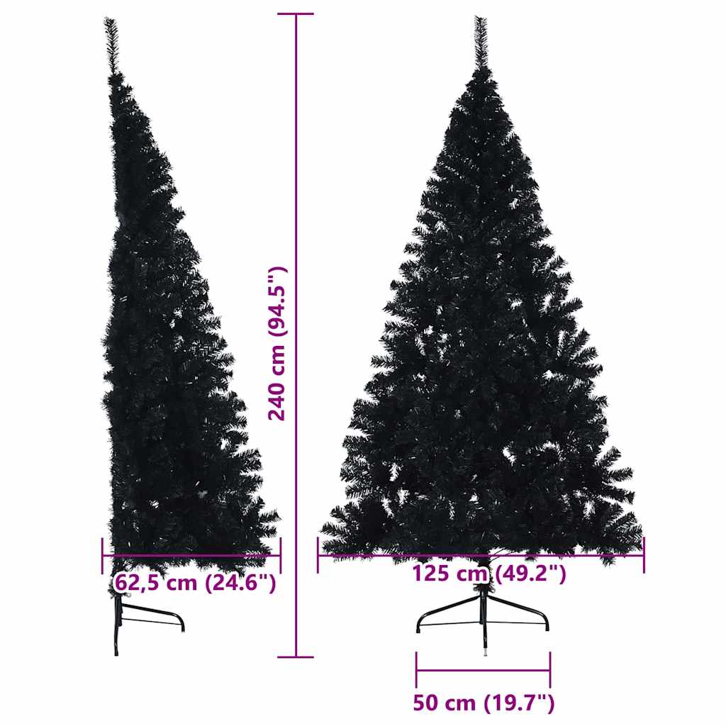 Albero di Natale artificiale con luci integrate Nero 240 cm PVC