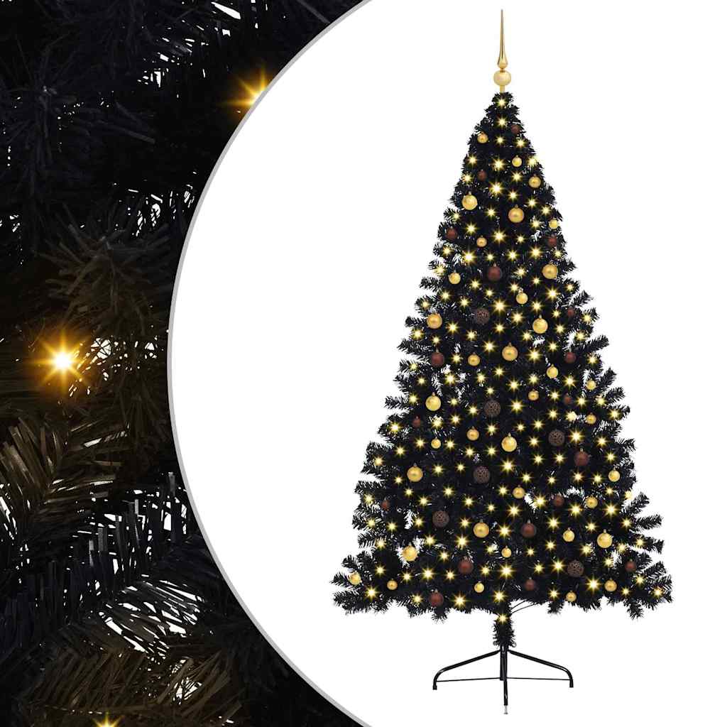 Albero di Natale artificiale con luci integrate Nero 240 cm PVC